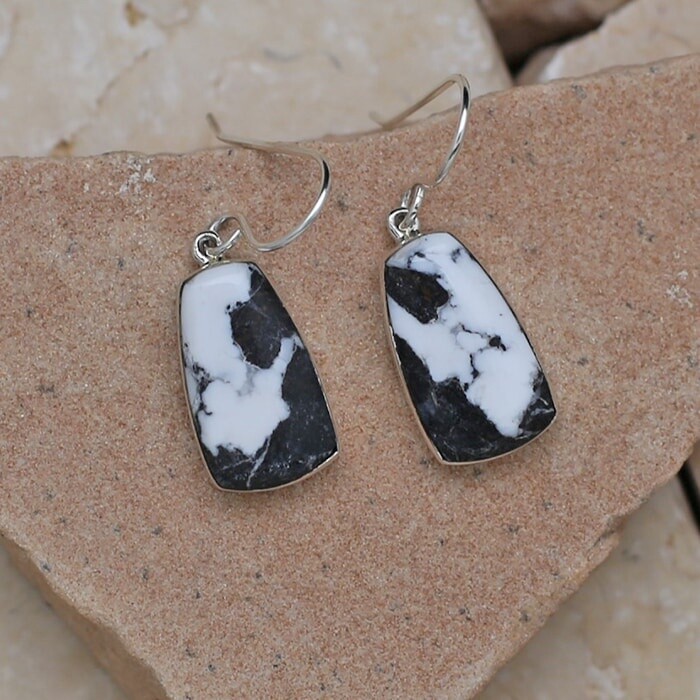 Rectangular dangle earrings with White Buffalo