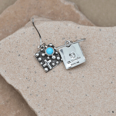 Small square dangle earrings- Rain Drop design &amp; turquoise
