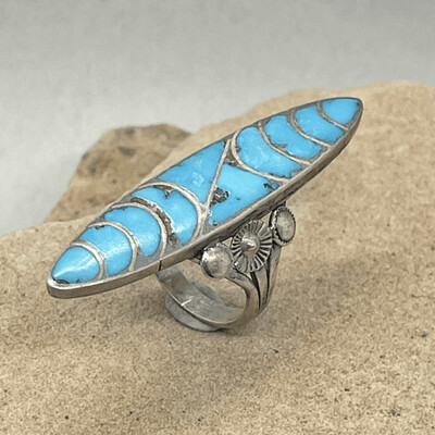 Long Turquoise inlay ring from the 1970's
