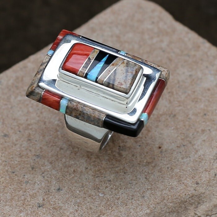 Rectangular double stack inlay ring- SR 2334