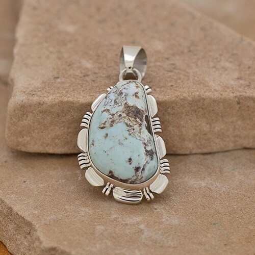 Irregular shaped pendant with Dry Creek Turquoise - ANA 1437