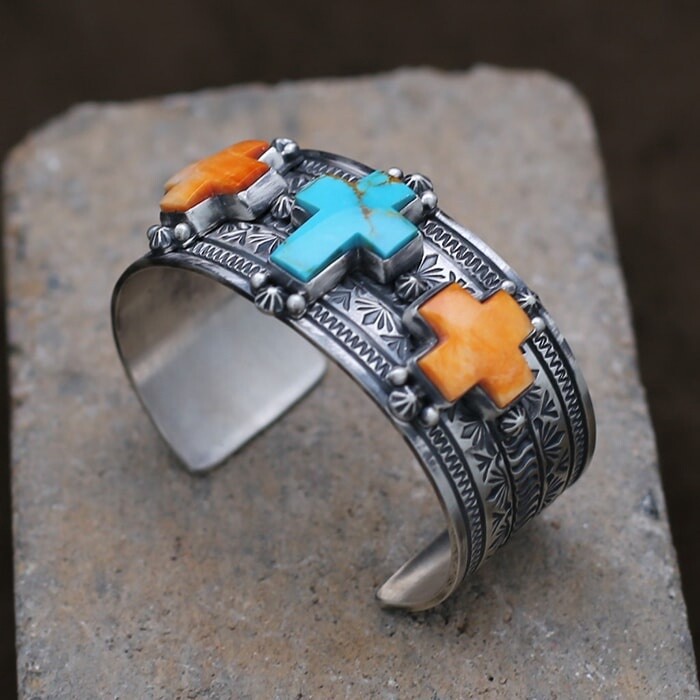 Wide 3-cross bracelet by Murphy Platero