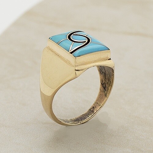 Dickie Quandelacy inlay ring 14kt gold w/Sleeping Beauty Turquoise