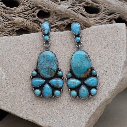 Kingman Turquoise cluster dangle earrings