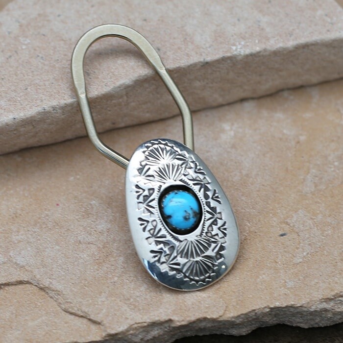 NAVAJO HAND STAMPED & TURQUOISE KEY CHAIN-