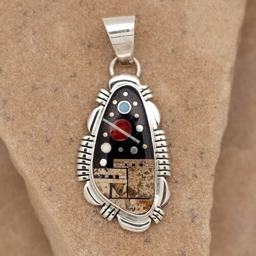Tear droped shaped pendant, Adobe Pueblo design