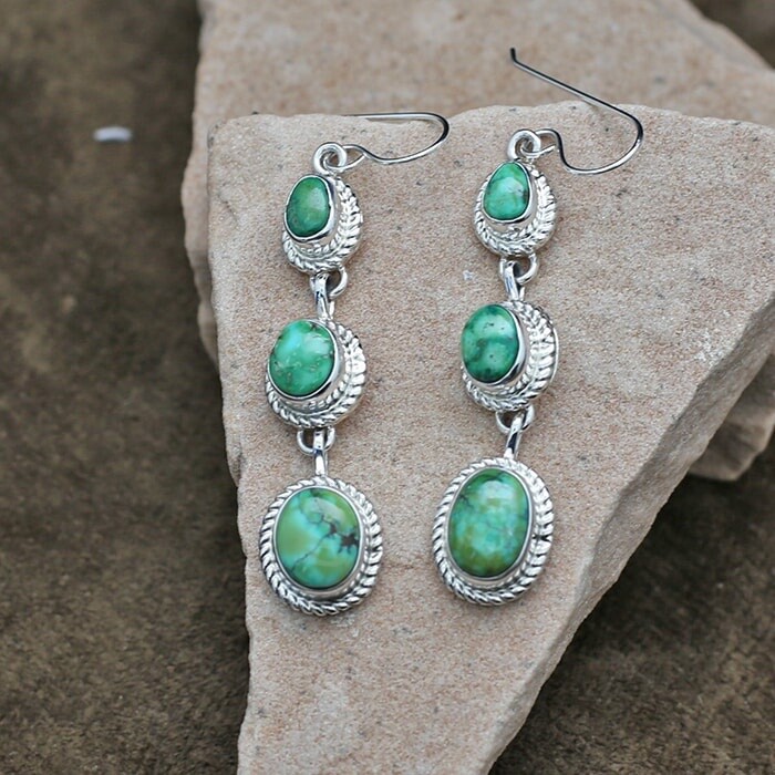 Triple dangle Sonoran Gold turquoise earrings- ANA 1487