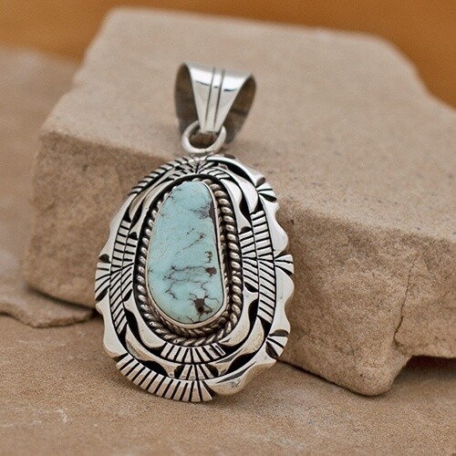 Heavy detailed Dry Creek Turquoise pendant