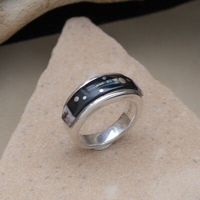 Thin inlay Night Sky ring w/heavy shank