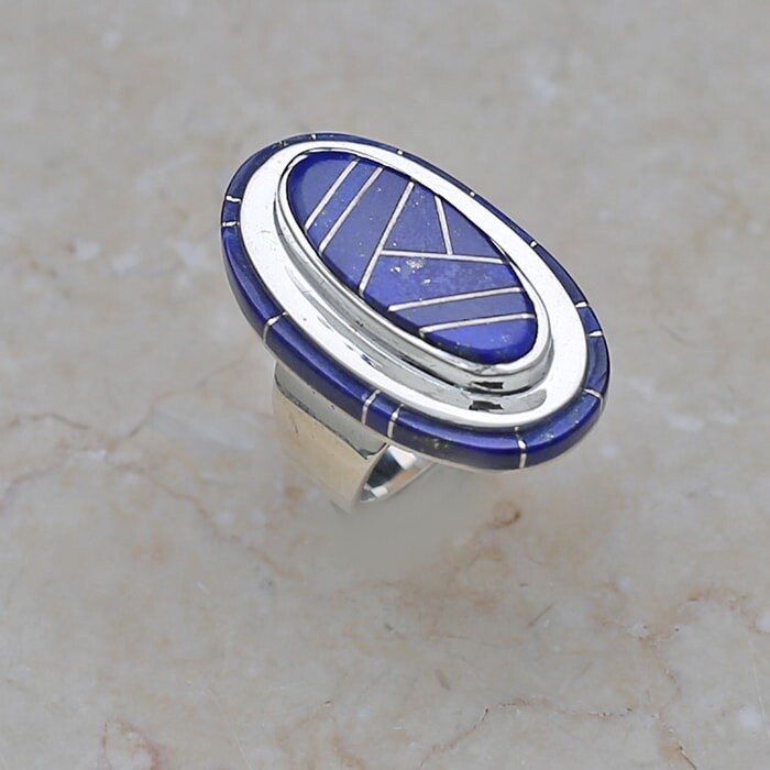 Double stack lapis inlay ring, Ring Size: 6