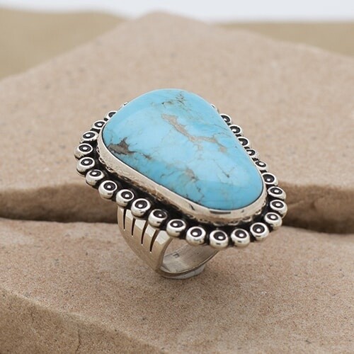 Extra large Kingman turquoise ring, Ring Size: 7.5