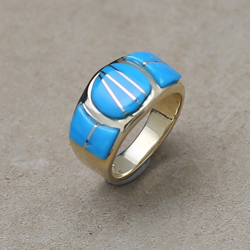 Gold inlay ring w/ Sleeping Beauty turquoise