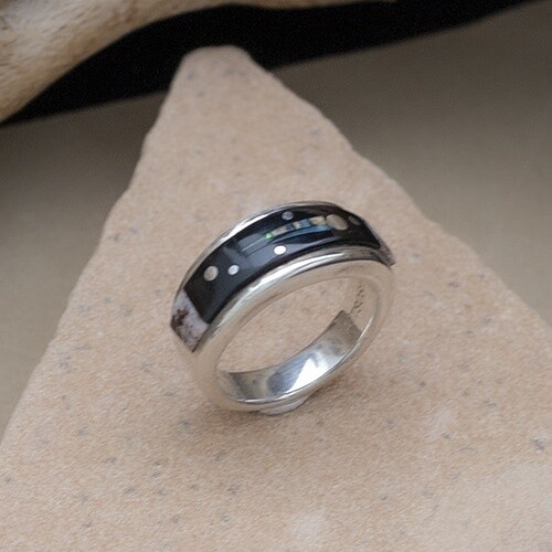 Thin inlay Night Sky ring w/heavy shank, Ring Size: NS106