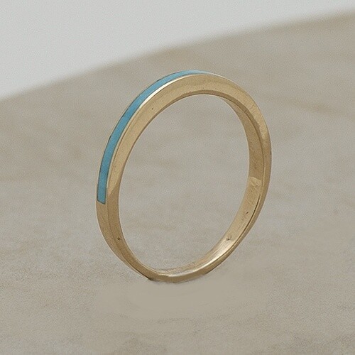 Ultra thin turquoise inlay ring 14kt gold