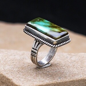 Rectangular Royston turquoise ring, Ring Size: 7.0
