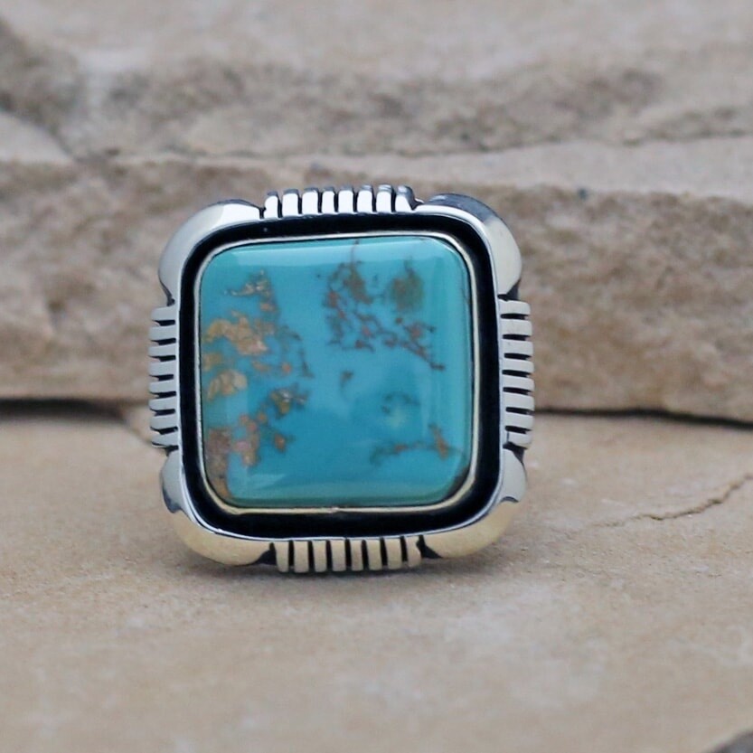 Square Royston turquoise ring