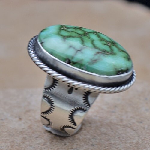 Large oval Royston turquoise ring, Ring Size: 7.0