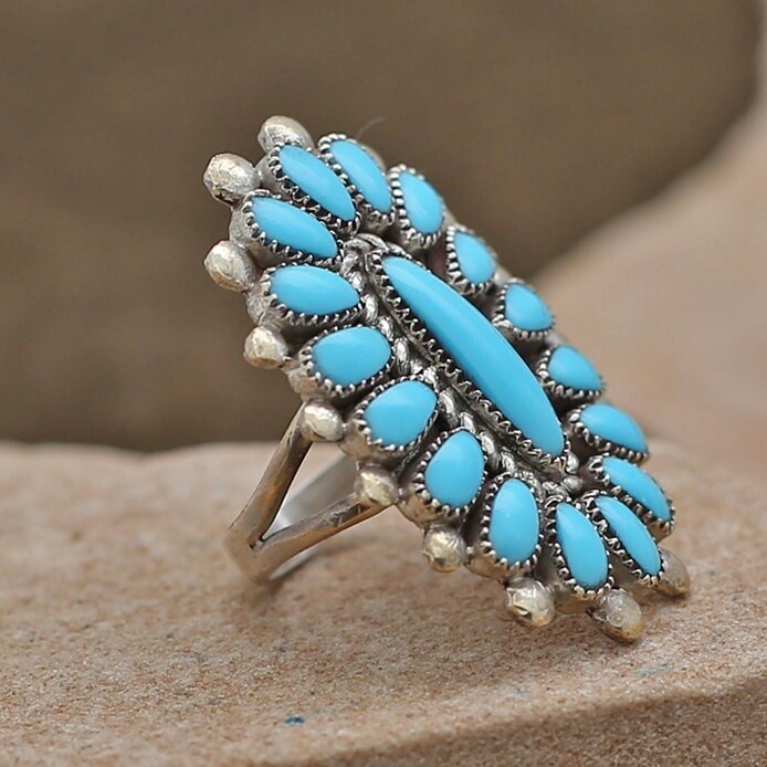 Zuni Cluster ring by Lorraine Waatsa, Ring Size: JM179