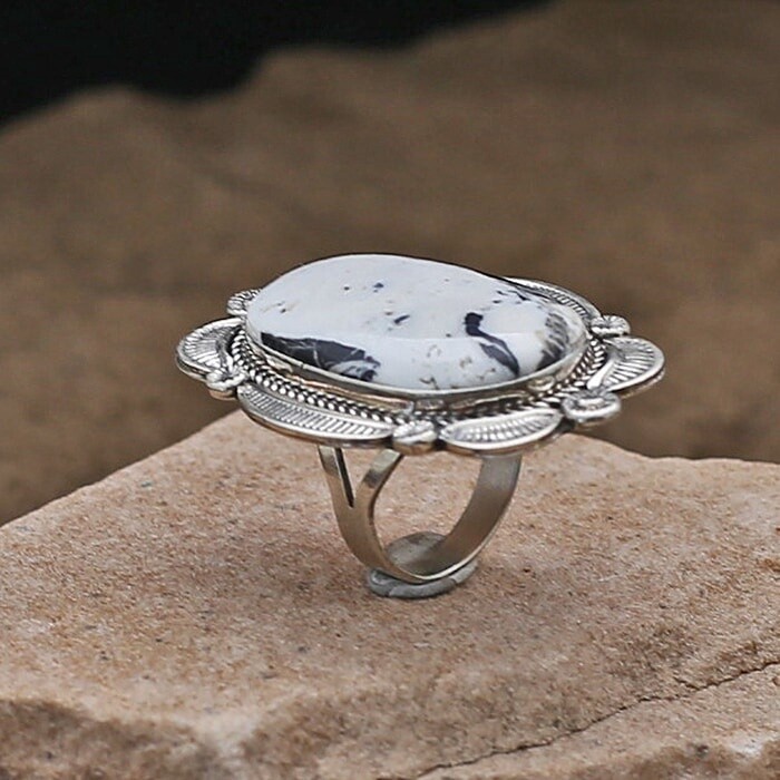 Large White Buffalo stone ring
