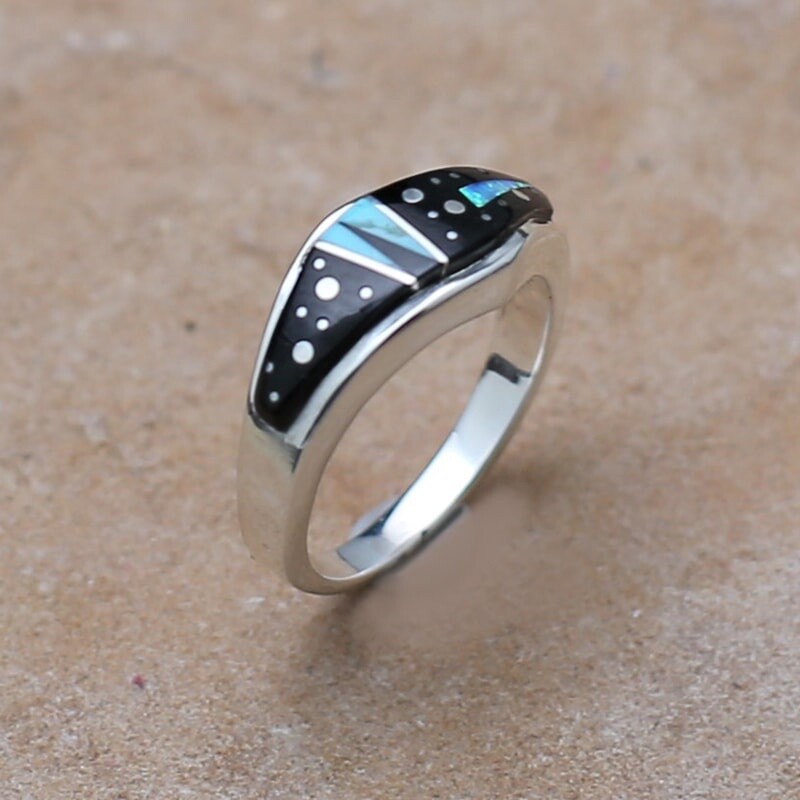 Thin inlay ring- Night Sky design, Ring Size: 7.0