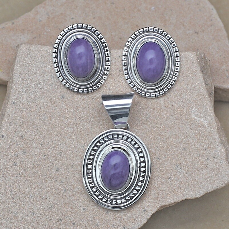Charoite pendant &amp; earrings set