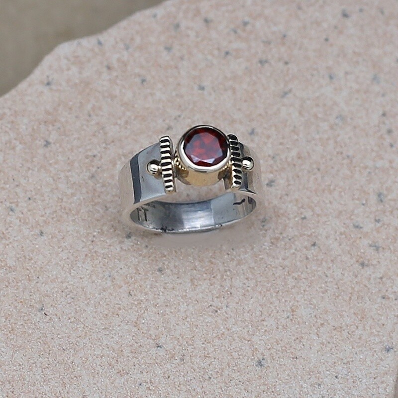 14KT Gold & Silver w/ Garnet Faceted stone