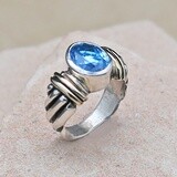 14KT Gold &amp; Silver w/ oval blue faceted stone, Ring Size: BIL761