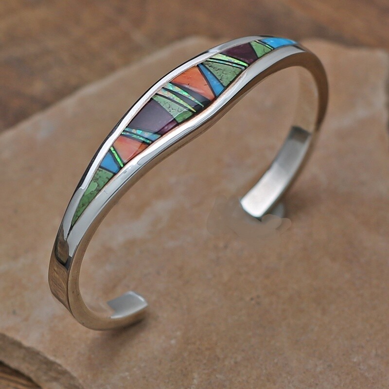 Heavy multicolor inlay bracelet