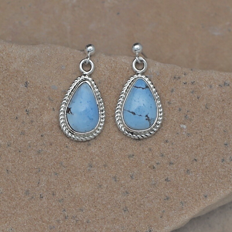 Small tear drop shaped golden hills turquoise earrings