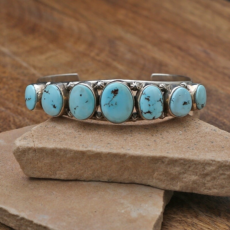 7-Stone Golden hills turquoise bracelet