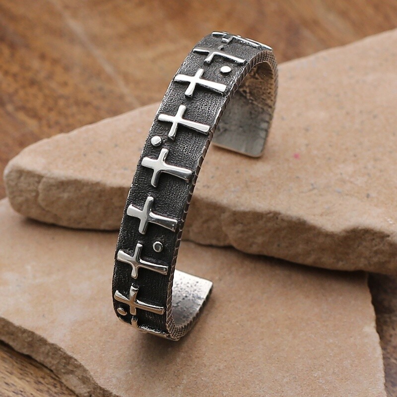 Heavy 1/2&quot;  silver tufa stone Cross bracelet