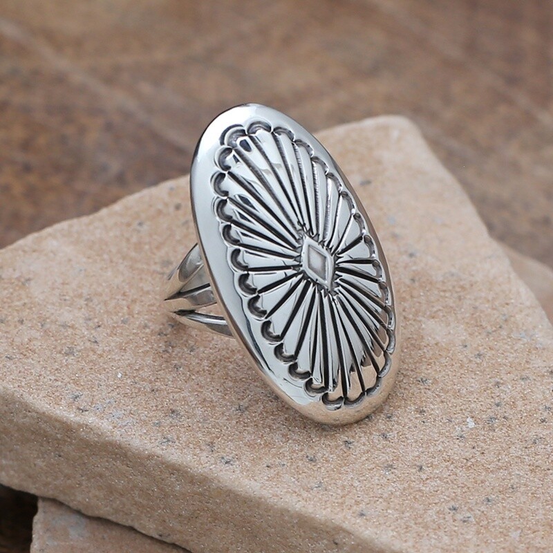 Large oval silver ring