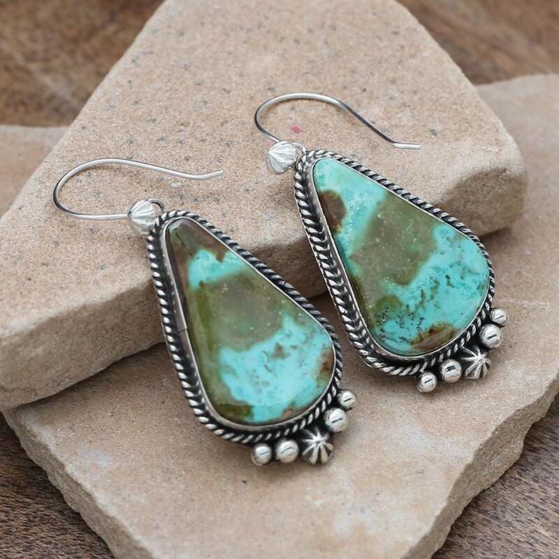 Large triangle shaped Royston turquoise earrings