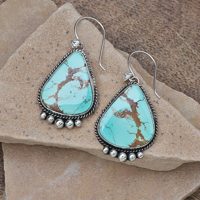 Large triangle shaped Kingman turquoise earrings