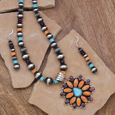 Multicolor necklace & earring set