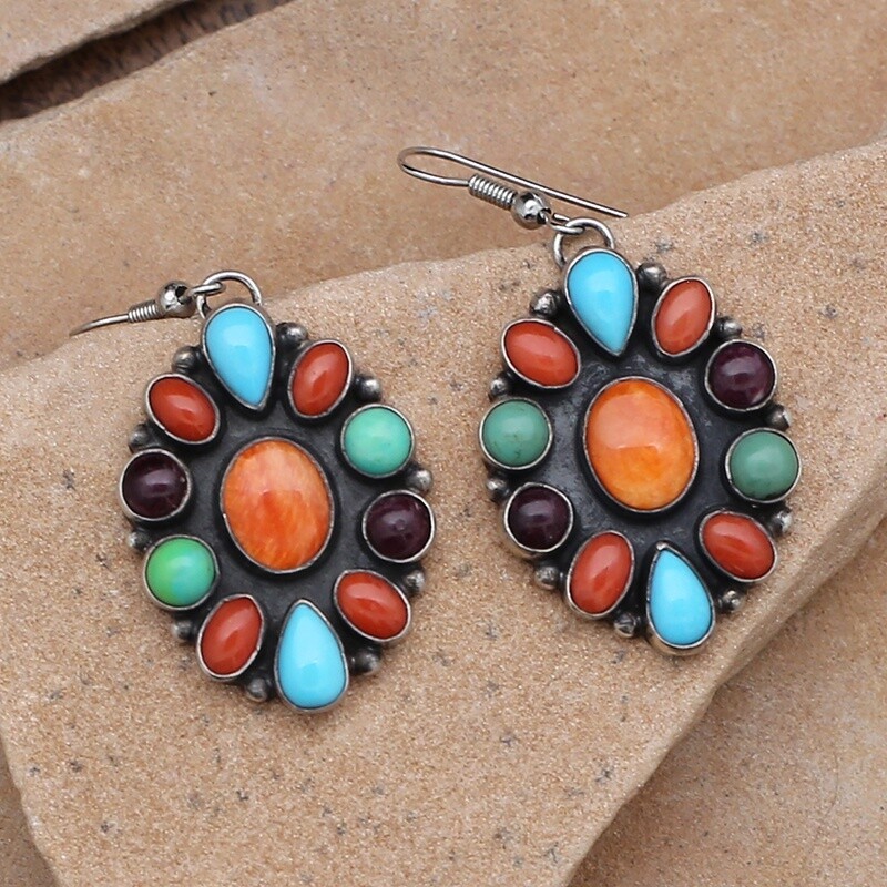 Oval multicolor cluster earrings