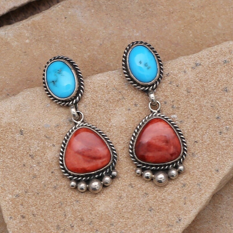 Turquoise &amp; Spiny oyster shell dangle earrings