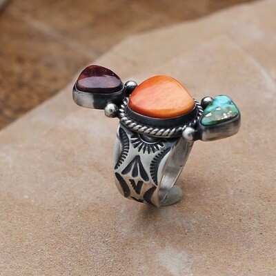 3-stone multicolor adjustable ring