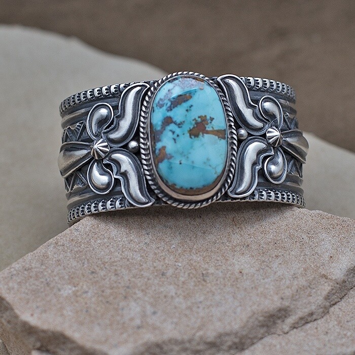 Wide cuff bracelet w/ Royston turquoise