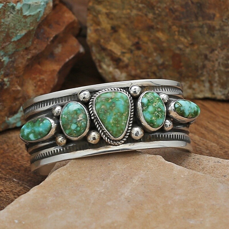 Heavy gauge 5-stone Sonoran gold turquoise bracelet
