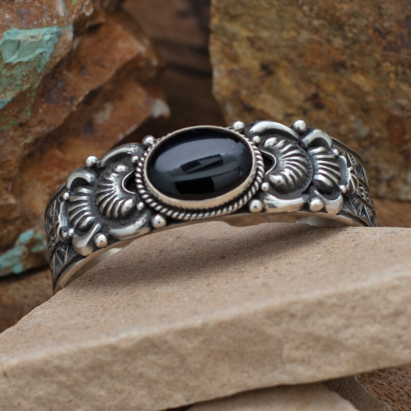 Heavily stamped black onyx bracelet