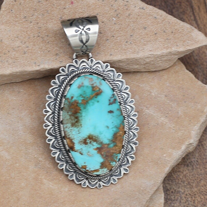 Extra large oval pendant w/Royston turquoise
