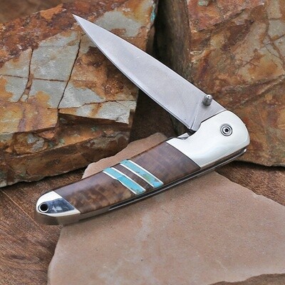 Large folding knife w/turquoise inlay