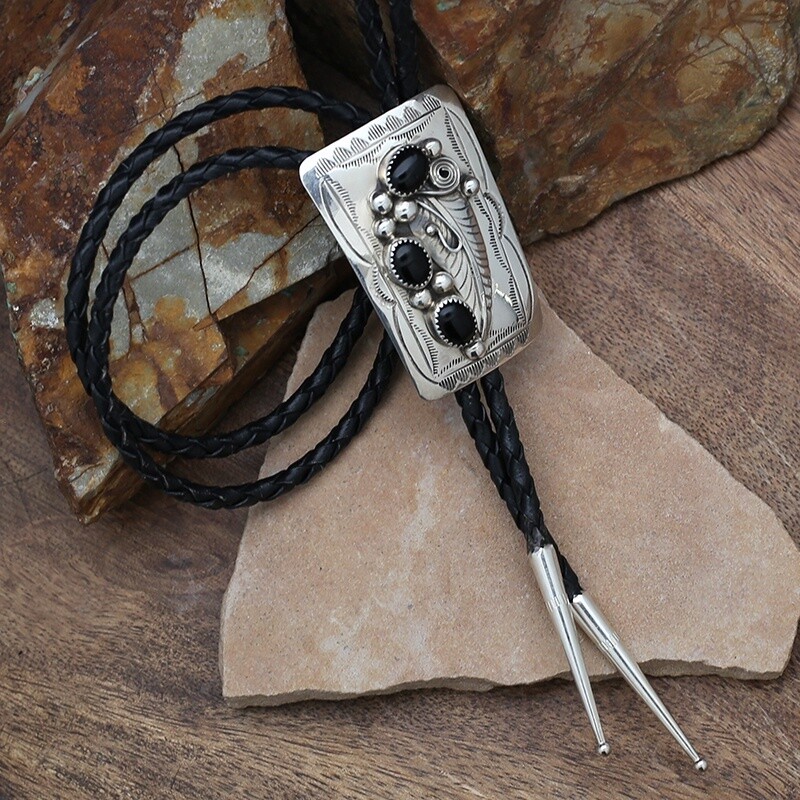 3-stone black onyx bolo tie