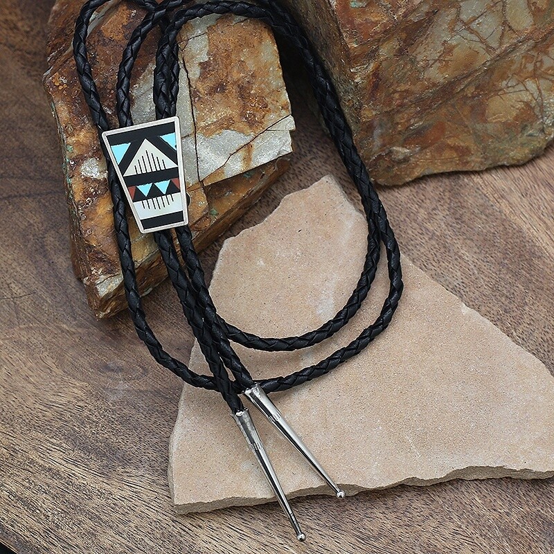 Small multicolor inlay bolo tie