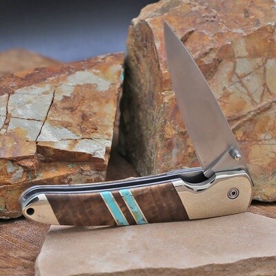 Large folding knife w/turquoise inlay