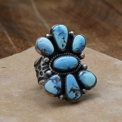 7-stone Golden Hills turquoise cluster ring