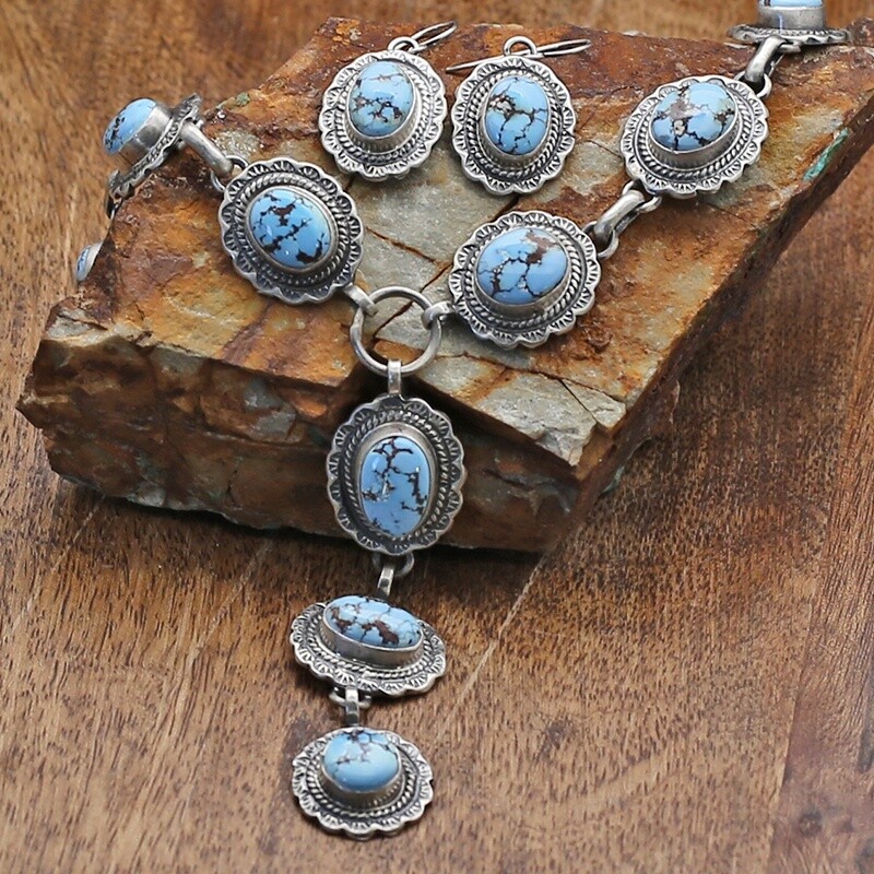9 stone Lariat style necklace set