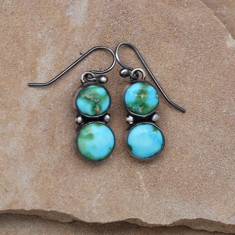 Two stone dangle Sonoran gold turquoise earrings