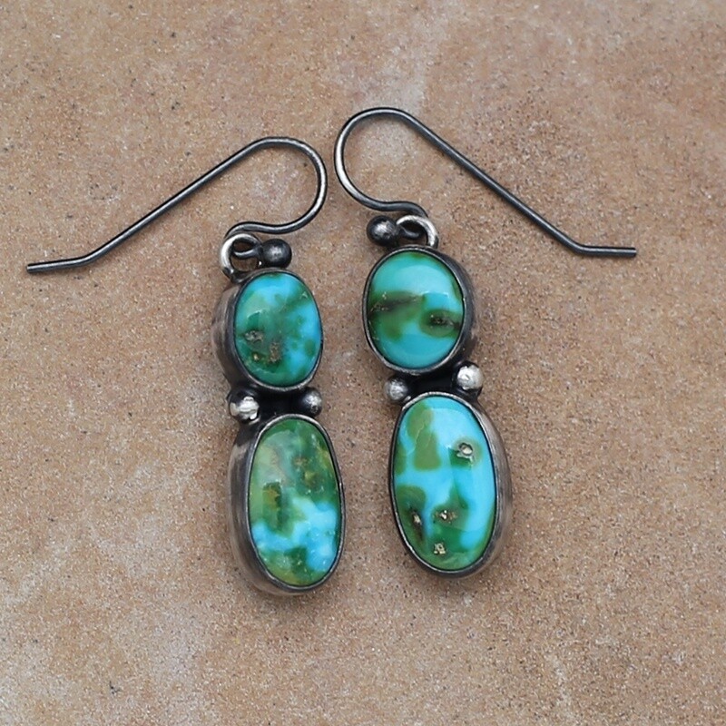 2-stone dangle Sonoran gold turquoise earrings